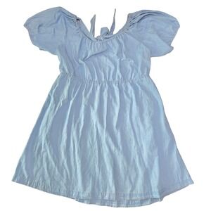 Old Navy Womens XXL Light Wash Chambray Puff Sleeve Keyhole Back Tie Mini Dress